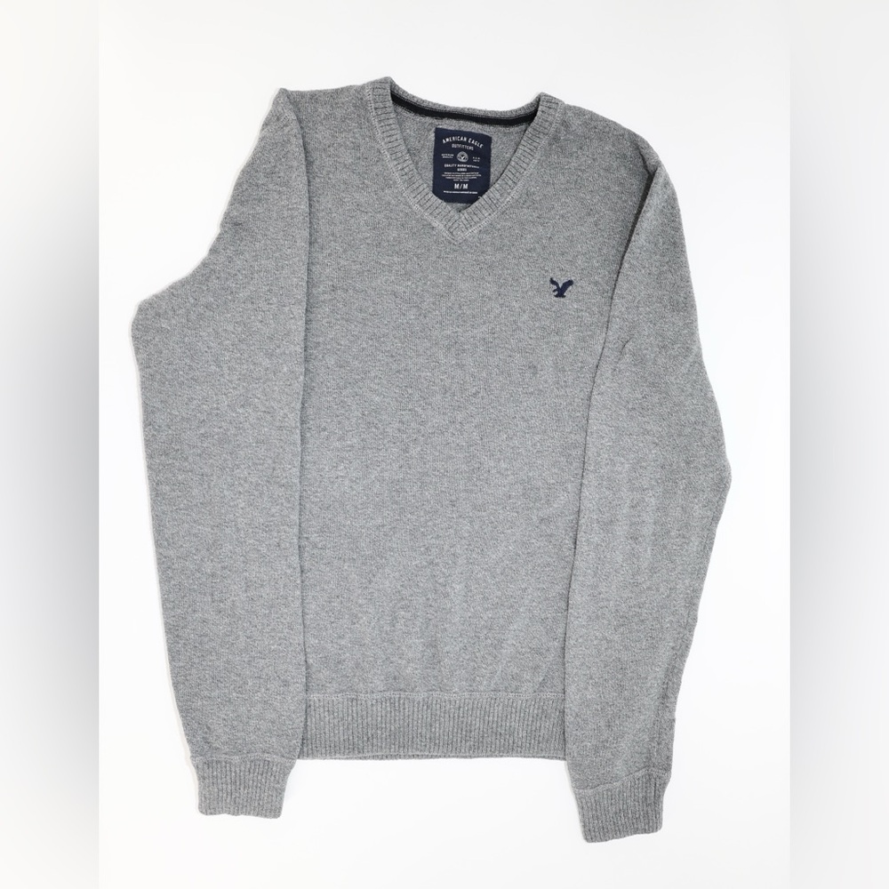American Eagle Outfitters Men's Heather Gray V-Neck Sweater M Classic Logo